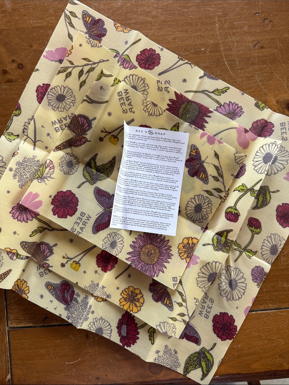 Floral Reusable Food Wrap - Cream with Purple & Yellow Flowers
